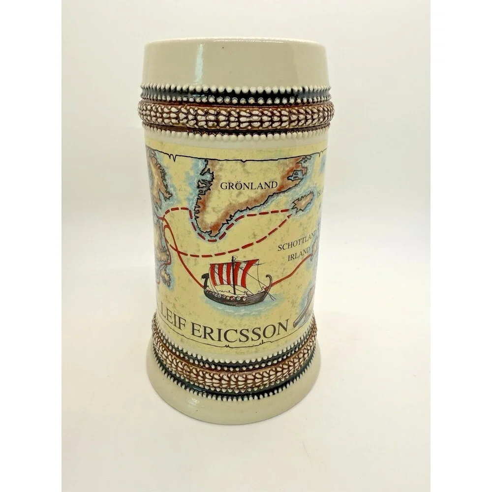 Leif Eriksson German Beer Stein 16oz Viking‎ Neue Welt New World Vintage